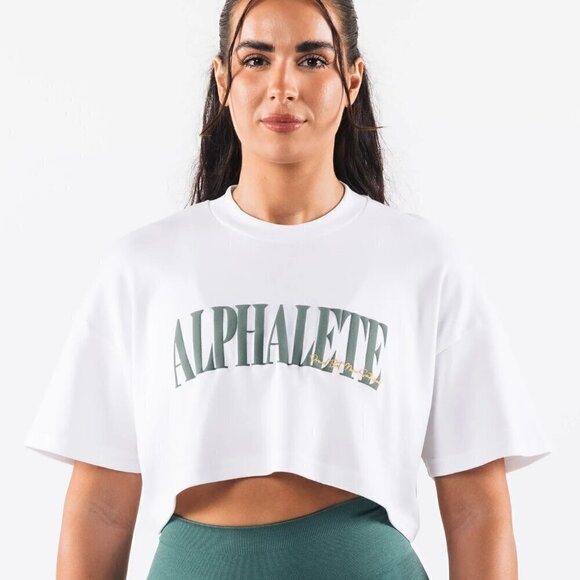 NWT Alphalete Oversized Republic Crop Tee - M White - Picture 1 of 6